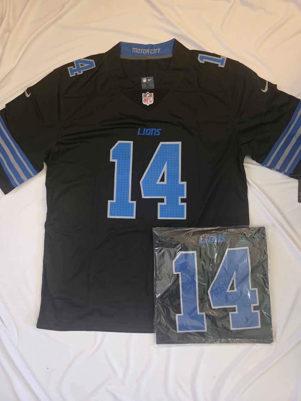 Detroit Lions Amon-Ra St.Brown #14 Men's XL Black and Blue Jersey